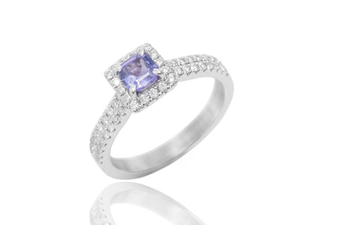 Amethyst and Diamond Halo 18K White Gold Ring - OUT OF STOCK