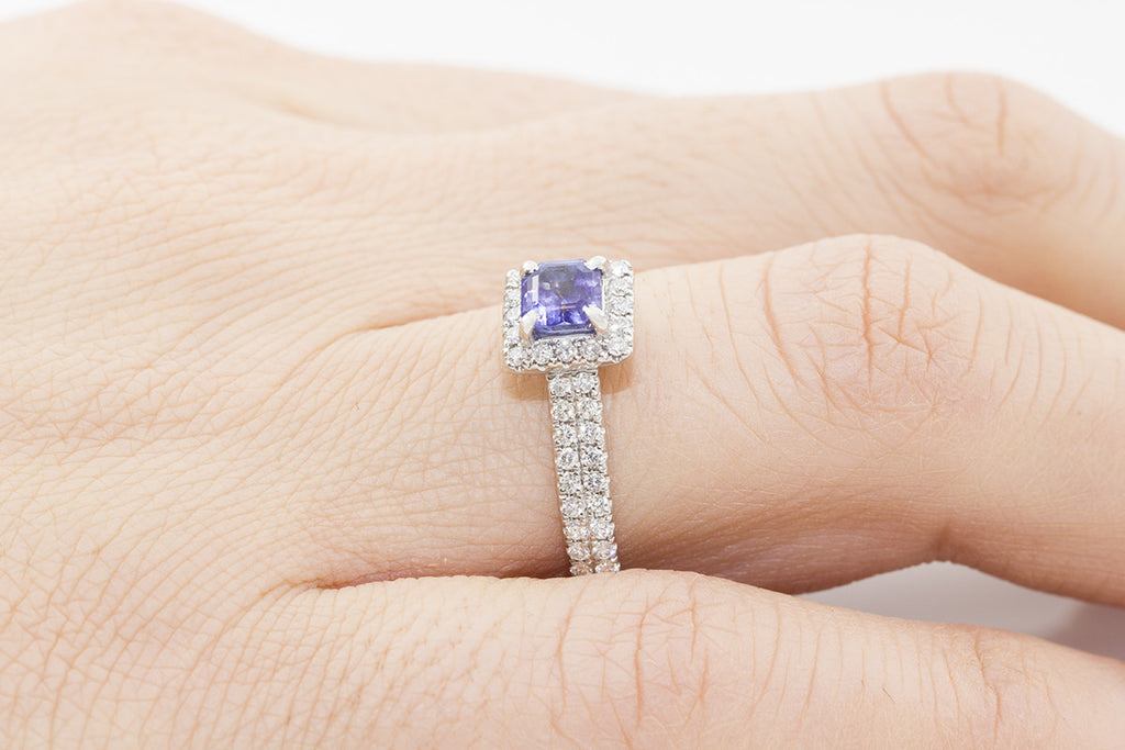 Amethyst and Diamond Halo 18K White Gold Ring - OUT OF STOCK