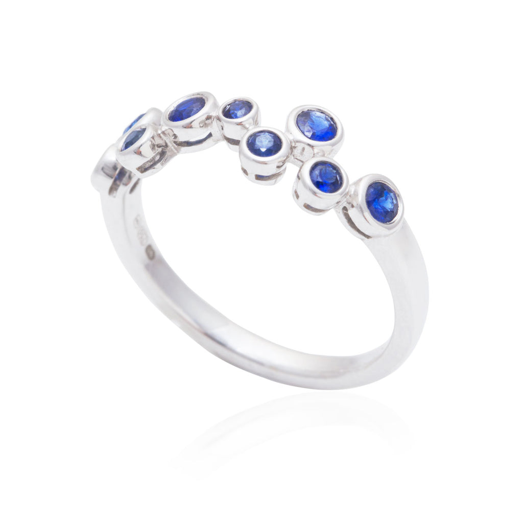 Blue Sapphire  Bubble Ring 18K White Gold