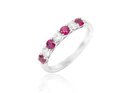Seven Stone Ruby and Diamond 18K White Gold Ring - OUT OF STOCK