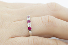 Seven Stone Ruby and Diamond 18K White Gold Ring - OUT OF STOCK
