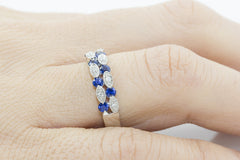 Two Row Blue Sapphire and Diamond 18K White Gold Ring