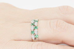 Two Row Emerald and Diamond 18K White Gold Ring - OUT OF STOCK