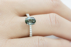 Blue-Green and  Diamond 18K White Gold Ring