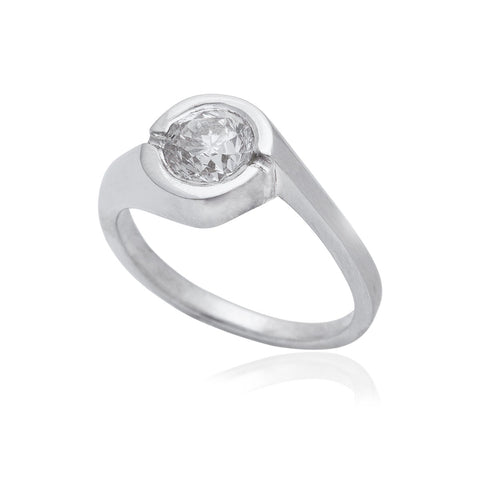 1.01 Carat Semi Rub-Over 18K White Gold Diamond Engagement Ring on Twisted Band