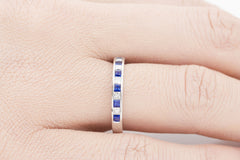 Blue Sapphire and Diamond Half Eternity 18K White Gold Ring - OUT OF STOCK