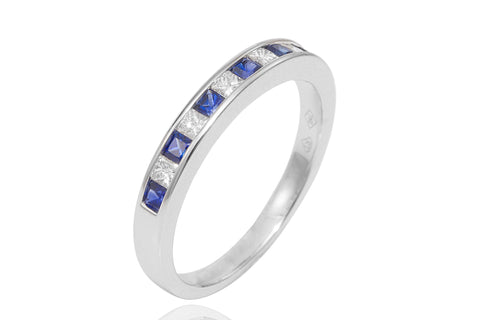 Blue Sapphire and Diamond Half Eternity 18K White Gold Ring - OUT OF STOCK