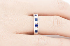 Blue Sapphire and Diamond Round Cut  Half Eternity 18K White Gold Ring