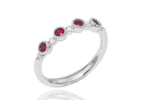 Vintage Look Ruby and Diamond 18K White Gold Ring - OUT OF STOCK