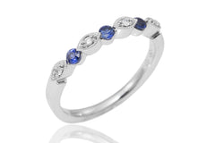 Vintage Look Blue Sapphire and Diamond 18K White Gold Ring - OUT OF STOCK