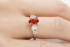 Orange Sapphire and Diamond 18K White Gold Ring