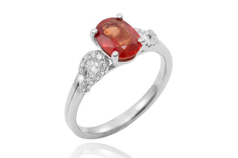 Orange Sapphire and Diamond 18K White Gold Ring