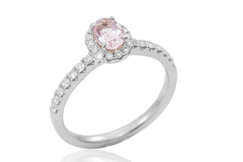 Pink Sapphire and Diamond Halo 18K White Gold Ring - OUT OF STOCK