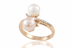 Pink & White Two Colour Pearl and Diamond 18K Rose Gold Ring