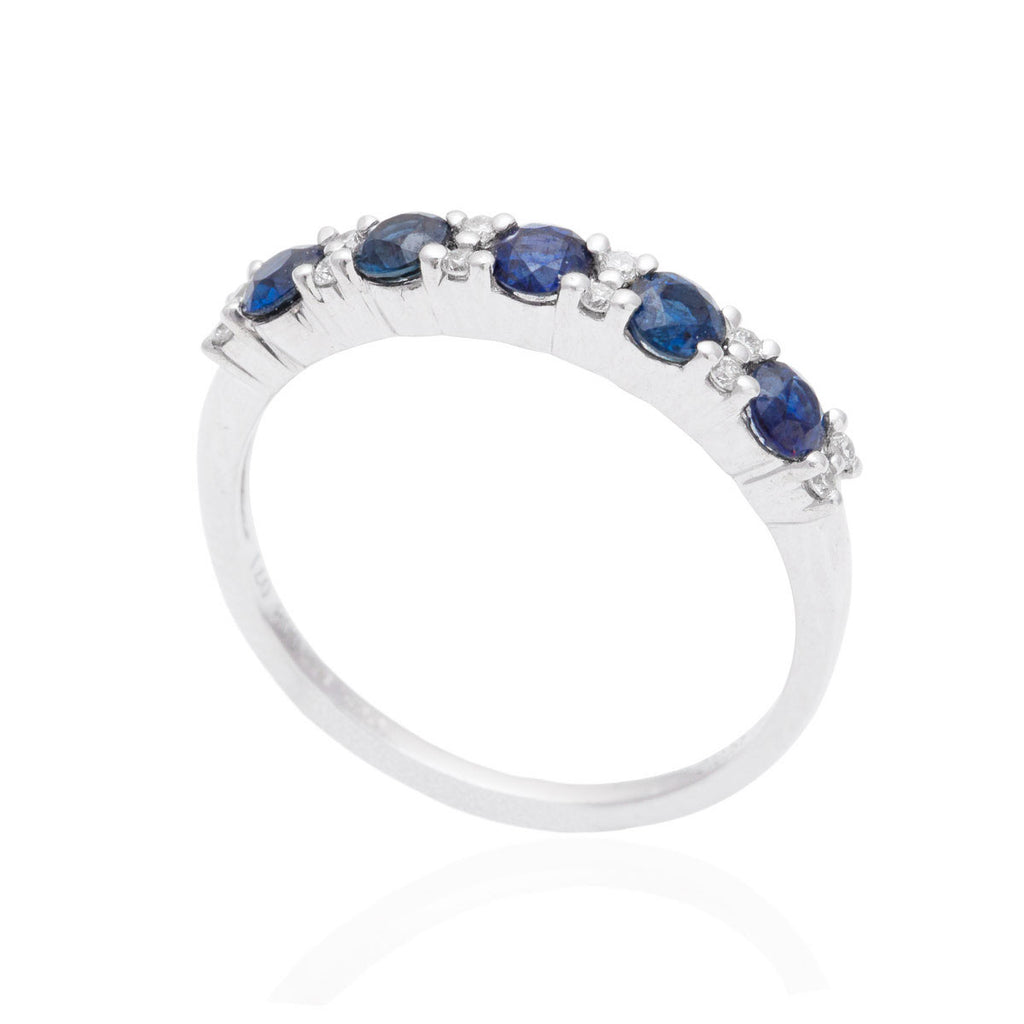 Blue Sapphire and Diamond Half Eternity 18K White Gold Ring OUT OF STOCK