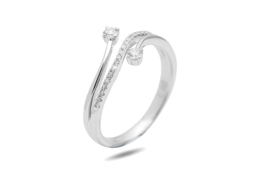 Two Stone Diamond Twisted 18K White Gold Ring