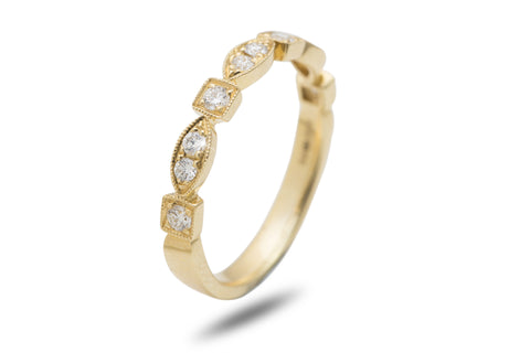 Milgrain Art Deco Style Diamond 18K Yellow Gold 3mm Wedding Ring