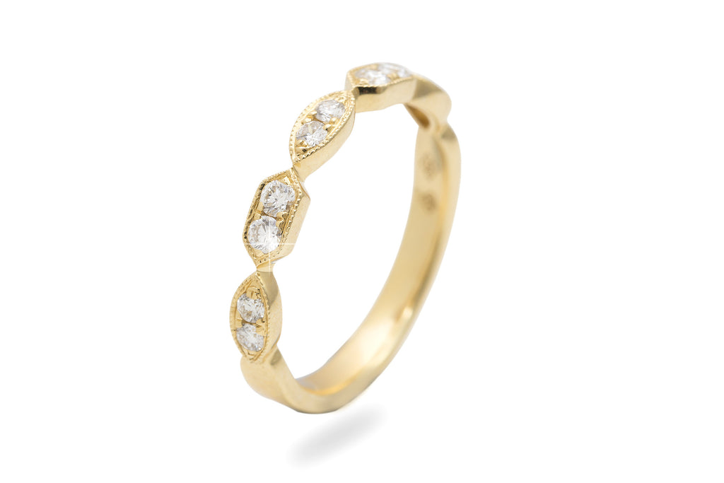 Milgrain Art Deco Style Diamond 18K Yellow Gold 3mm Wedding Ring