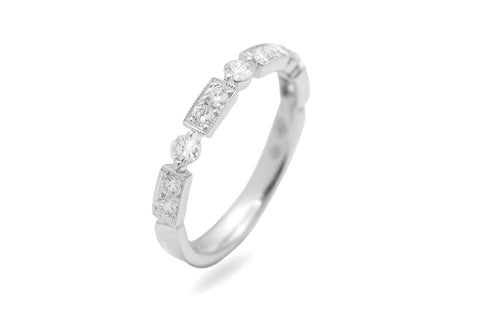 Milgrain Art Deco Style Diamond 18K White Gold 3mm Wedding Ring - OUT OF STOCK