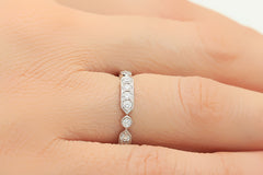 Milgrain Art Deco Style Diamond 18K White Gold 3mm Wedding Ring