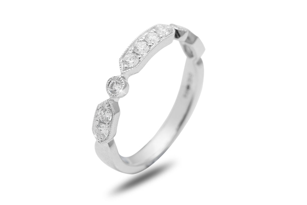 Milgrain Art Deco Style Diamond 18K White Gold 3mm Wedding Ring