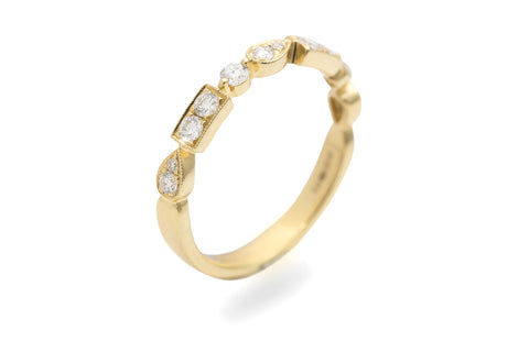Milgrain Art Deco Style Diamond 18K Yellow Gold 3mm Wedding Ring