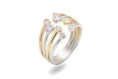 Three Colour Donut Diamond 18K White Rose & Yellow Gold Ring