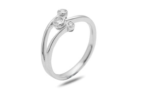 Three Stone Donut Diamond 18K White Gold Ring