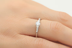 Baguette and Round Brilliant Cut Diamond 18K White Gold Ring
