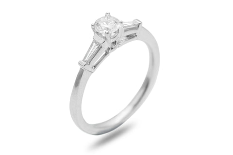 Baguette and Round Brilliant Cut Diamond 18K White Gold Ring