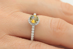 Yellow Sapphire and Diamond Halo 18K White Gold Ring - OUT OF STOCK