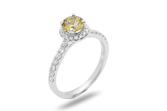 Yellow Sapphire and Diamond Halo 18K White Gold Ring - OUT OF STOCK