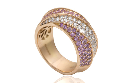 Pink Sapphire and Diamond 18K Rose Gold Dress Ring