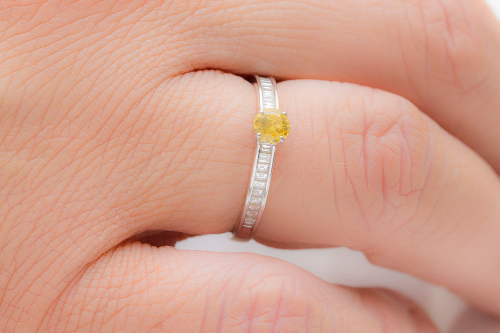 Yellow Sapphire and Diamond 18K White Gold Ring