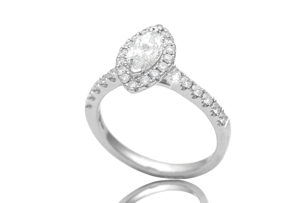 Marquise Cut Halo Diamond 18K White Gold Engagement Ring