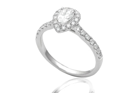 18k White Gold Pear Cut Diamond Halo Engagement Ring