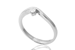 Single Solitaire with Shaped Band  18K White Gold Ring