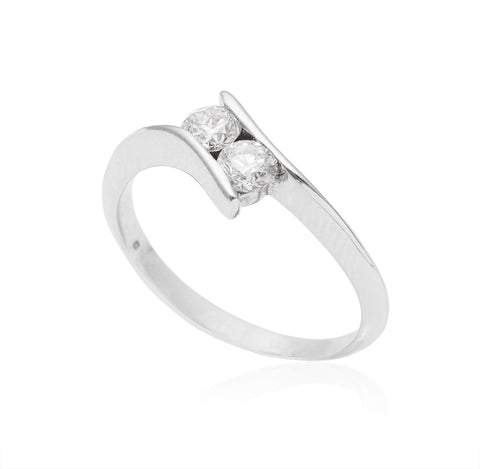 Two Stone Cross-Over Diamond 18K White Gold Ring