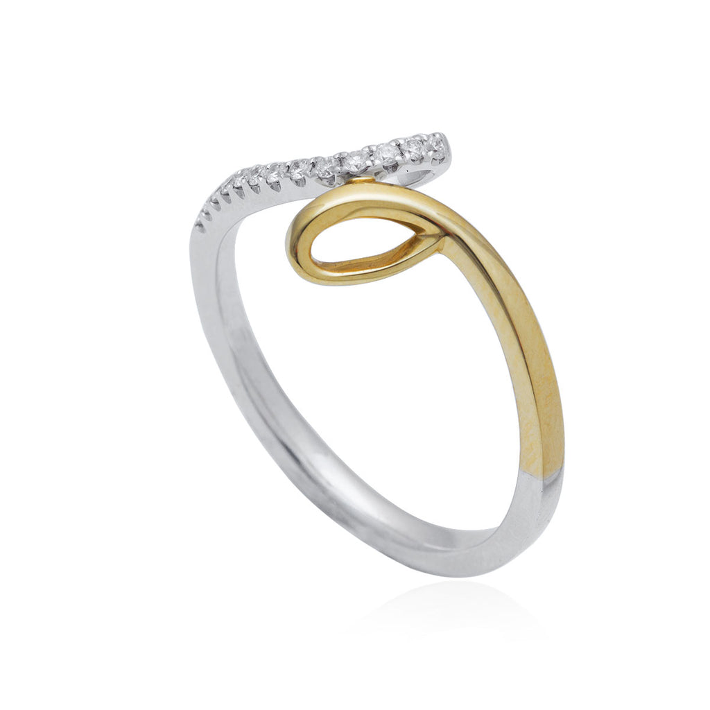 0.09 Carat Cross-Over 18K White/Yellow Gold Diamond Ring