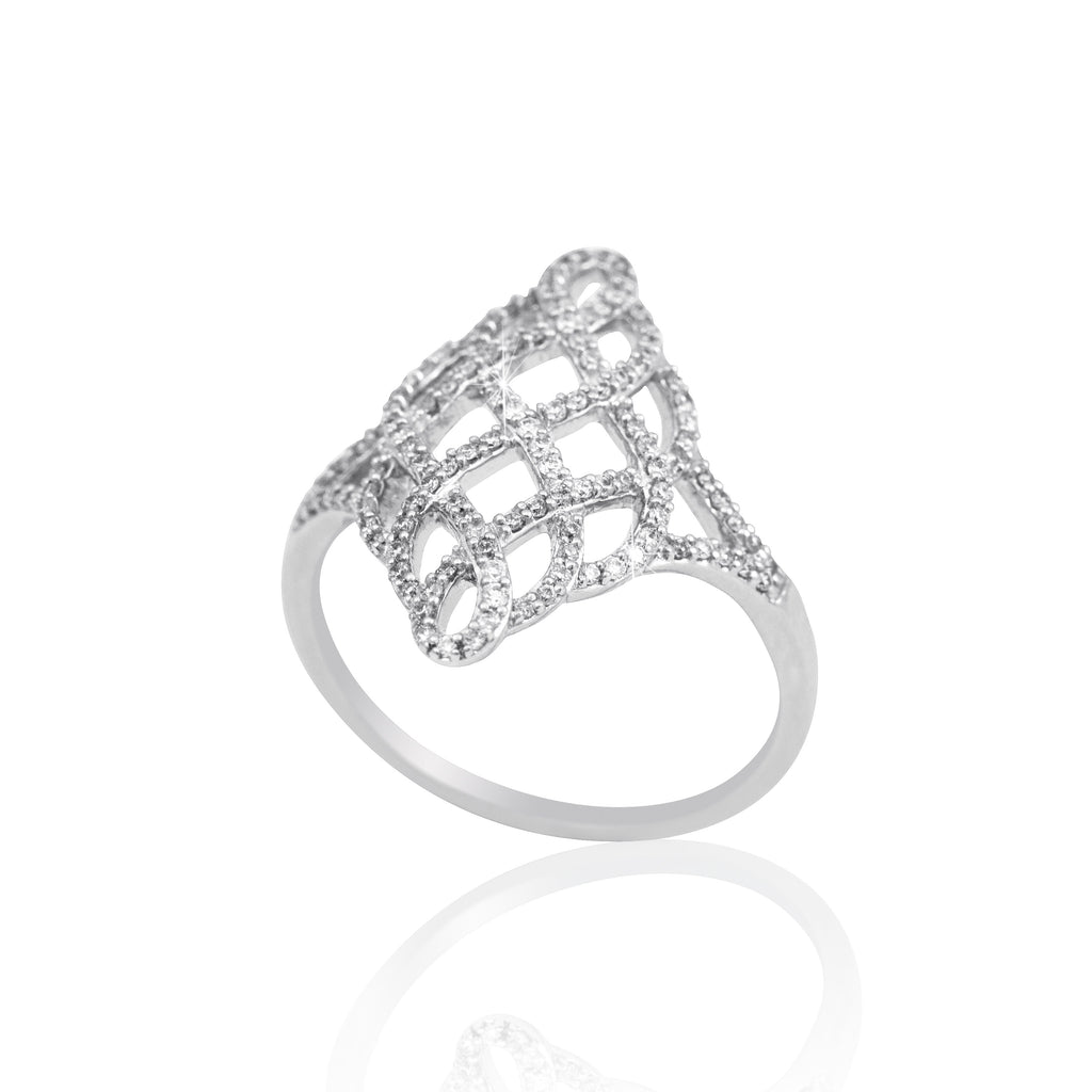 Fancy Mesh Design Diamond 18K White Gold Ring