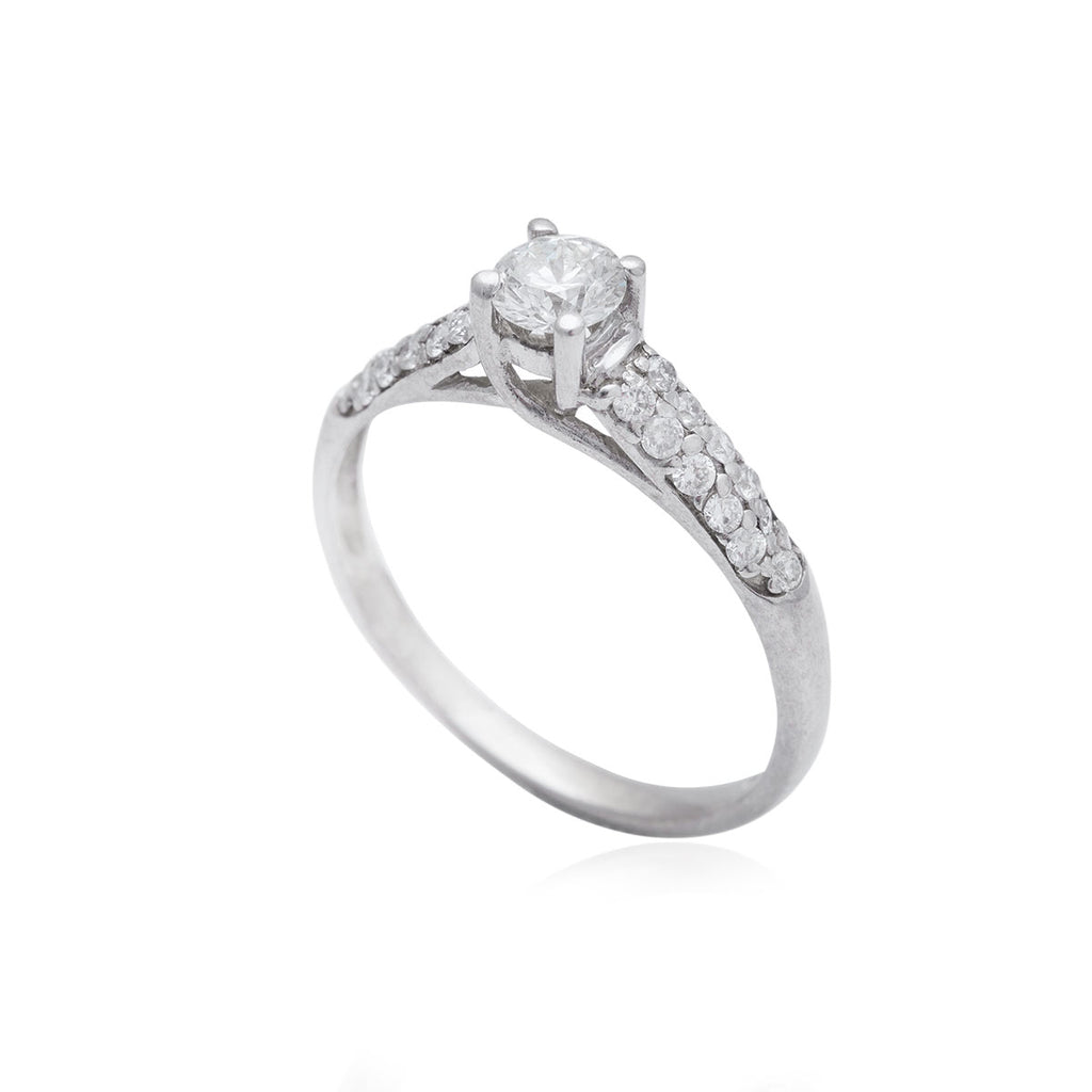 0.36 Center, 0.23 Side Stone Carat Cross-Over 18K White Gold Diamond Engagement Ring