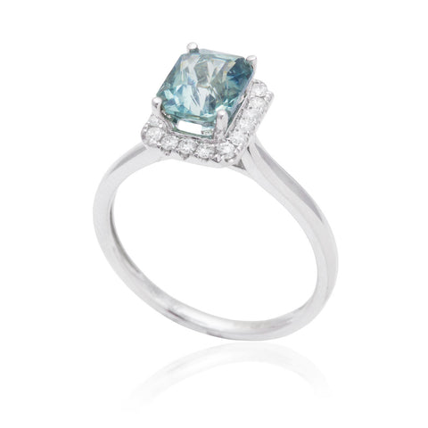 Green Sapphire Halo 18K White Gold Ring
