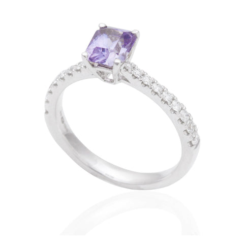 Lilac Sapphire and Diamond Engagement 18K White Gold Ring