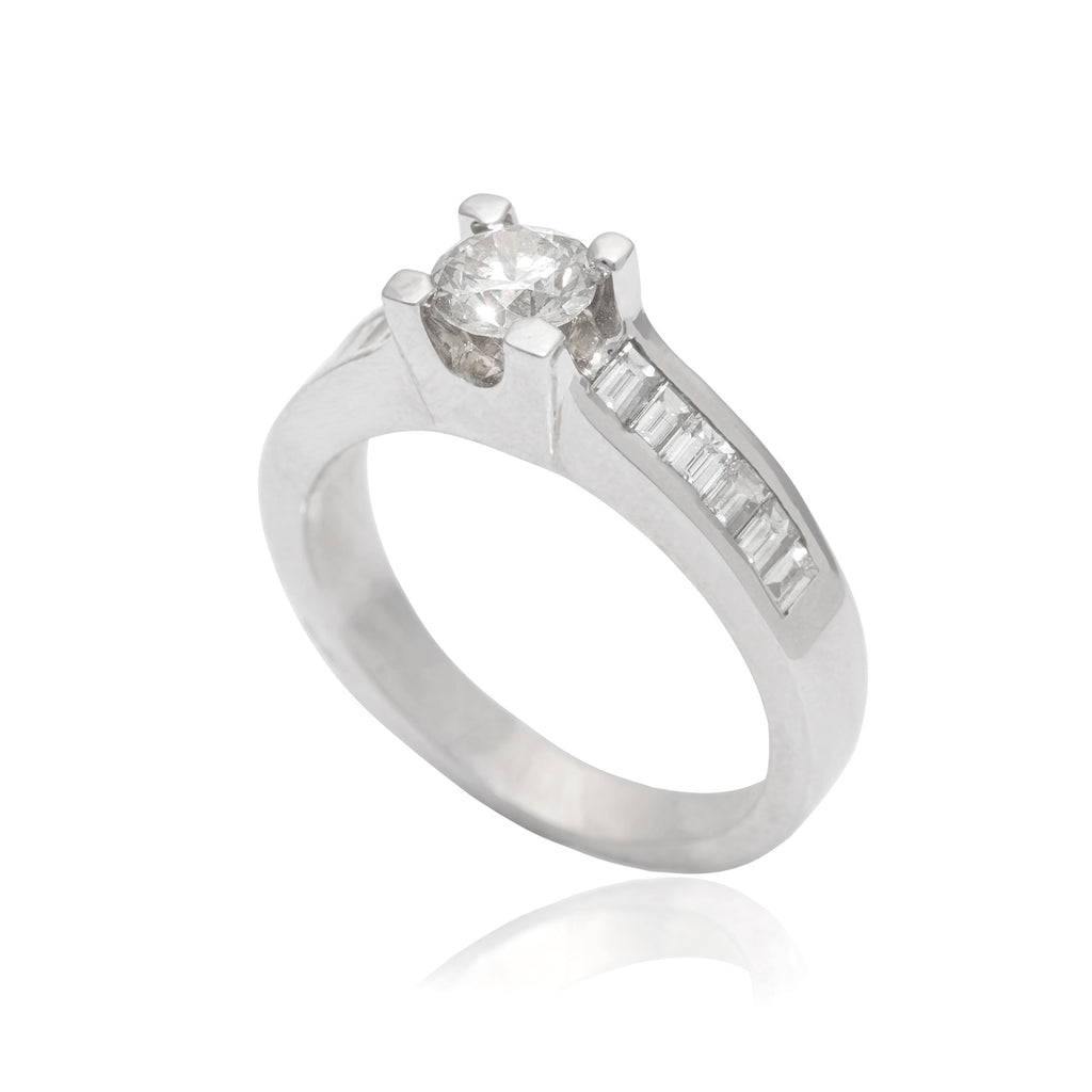 Side Stone 18K White Gold Diamond Engagement  Ring