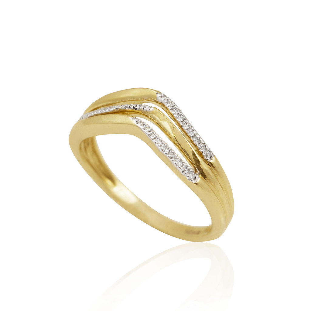 Three Tier Curved 18K Yellow Gold Diamond  Ring