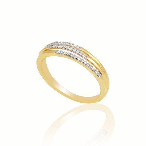 Three Tier Off Level Diamond 18K Yellow Gold Ring