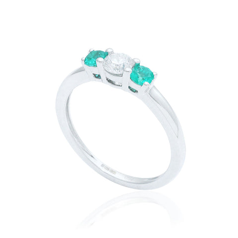 Emerald and Diamond Trilogy 18K White Gold Ring