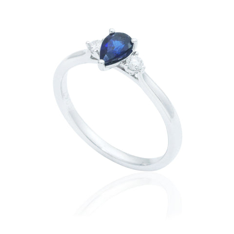 Blue Sapphire Pear Shape 18K White Gold Diamond