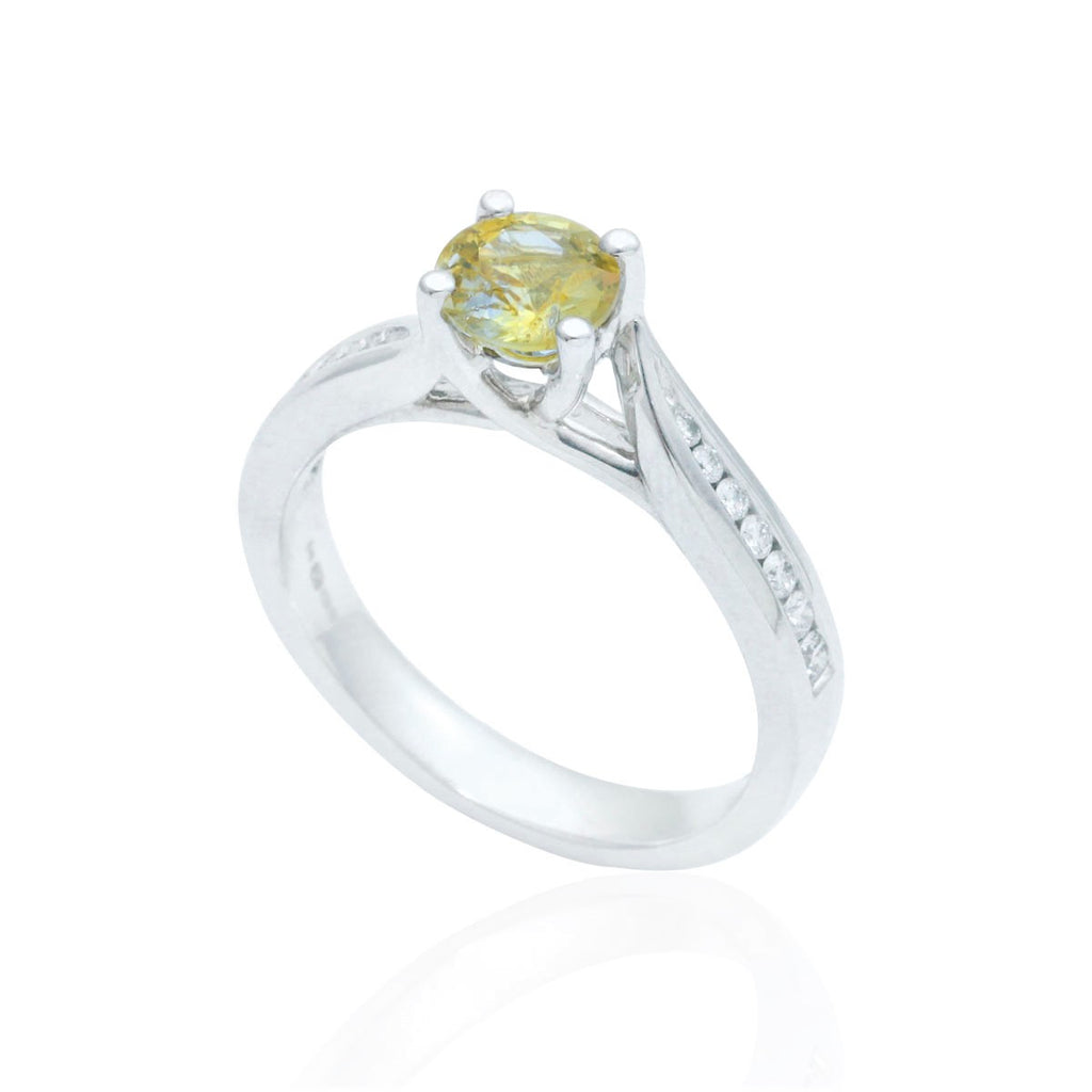 Yellow Sapphire Solitaire 18K White Gold Diamond Ring