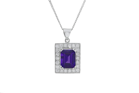 Amethyst and Diamond Square 18K White Gold Pendant